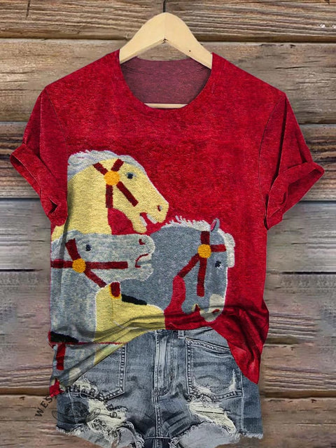 Classic Horse Art Print Casual T-Shirt