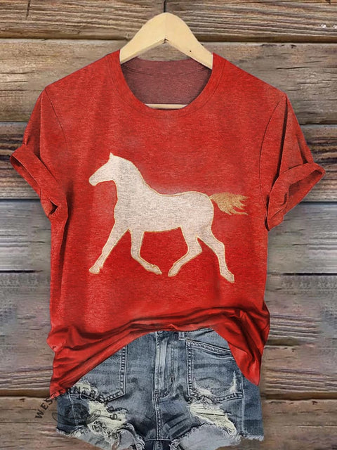 Classic Horse Art Print Casual T-Shirt