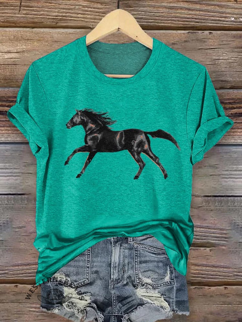 Classic Horse Art Print Casual T-Shirt