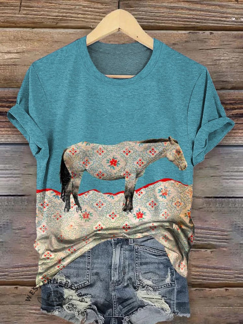 Classic Horse Art Print Casual T-Shirt