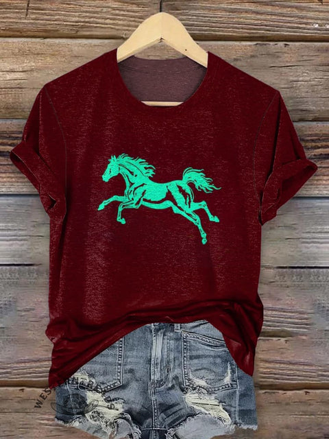 Classic Horse Art Print Casual T-Shirt