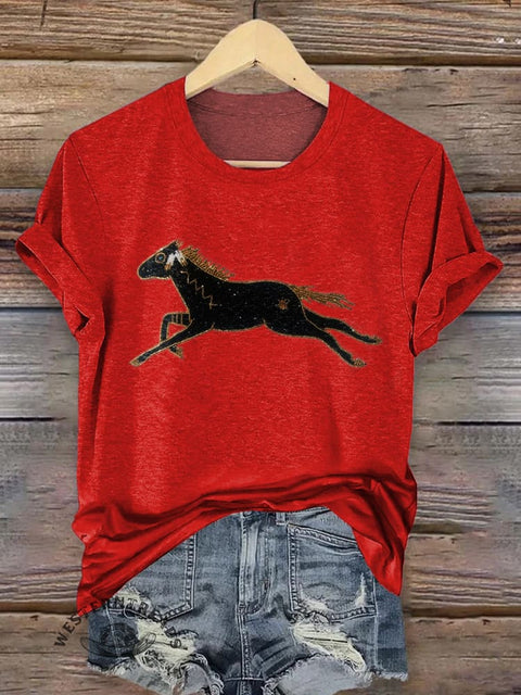 Classic Horse Art Print Casual T-Shirt