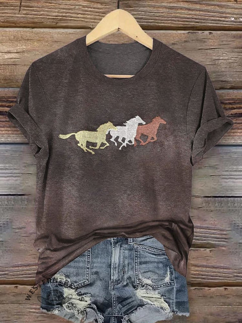 Classic Horse Art Print Casual T-Shirt