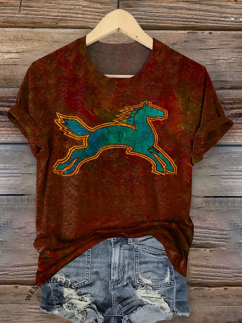 Classic Horse Art Print Casual T-Shirt