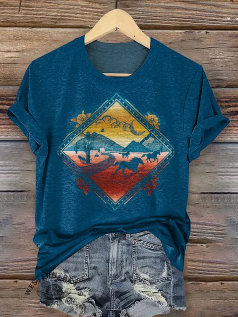 Classic Horse Art Print Casual T-Shirt