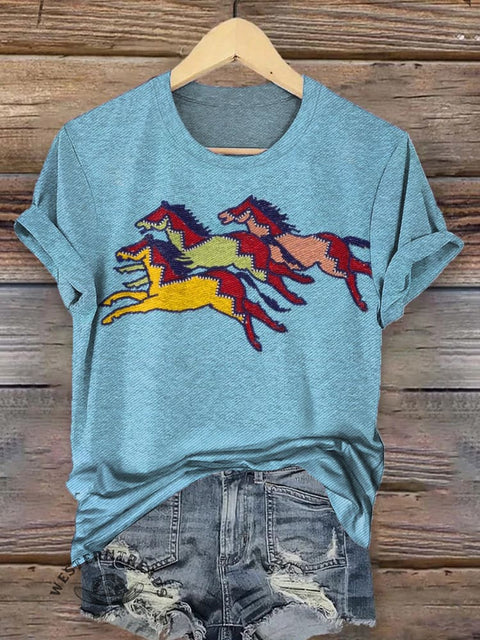 Classic Horse Art Print Casual T-Shirt