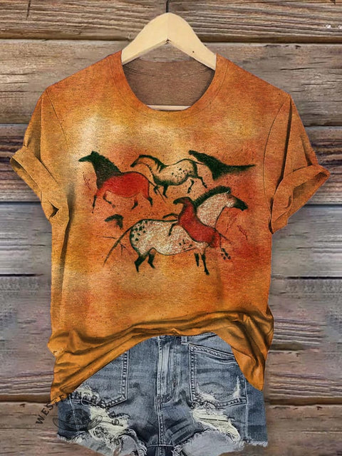 Classic Horse Art Print Casual T-Shirt