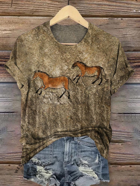 Classic Horse Art Print Casual T-Shirt