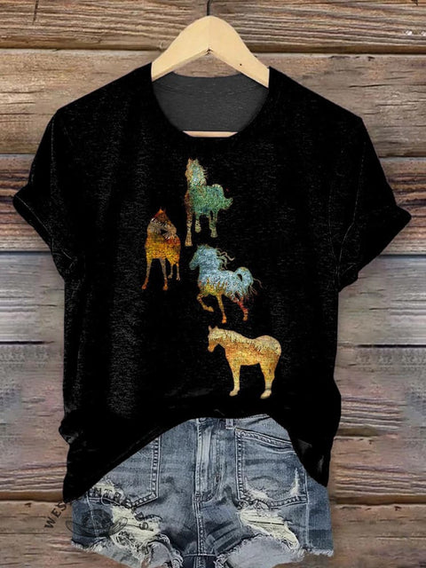 Classic Horse Art Print Casual T-Shirt
