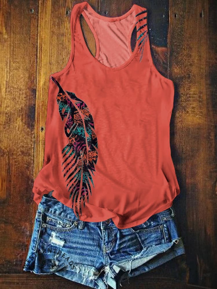 🔥Hot Sale🔥Vintage Feather Art Print Crew Tee T-Shirt