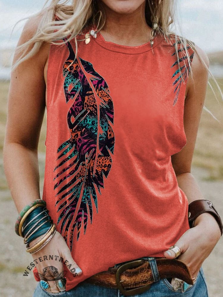 🔥Hot Sale🔥Vintage Feather Art Print Crew Tee T-Shirt