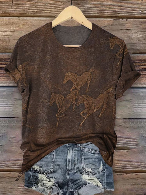Classic Horse Art Print Casual T-Shirt