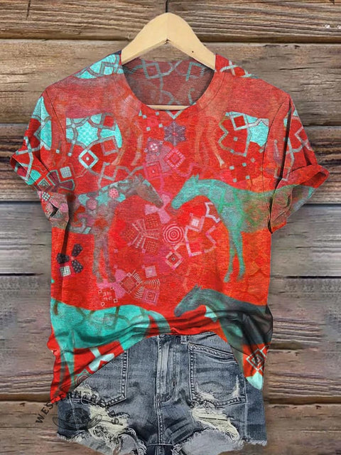 Classic Horse Art Print Casual T-Shirt