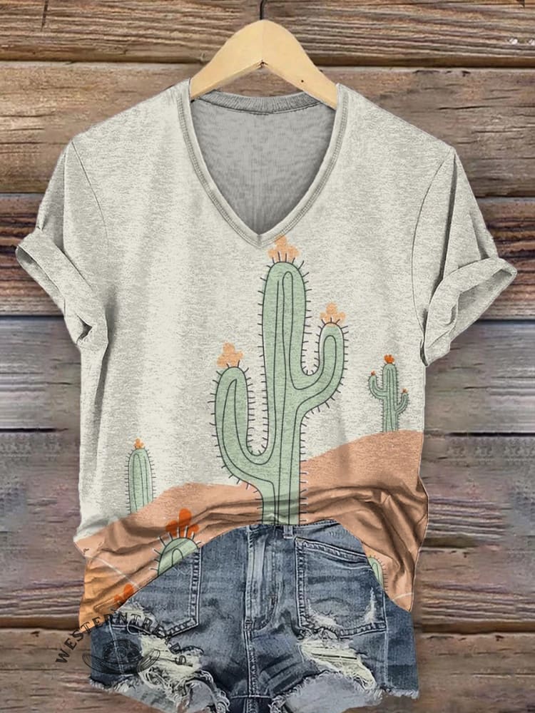 Classic Cactus Print Casual T-Shirt