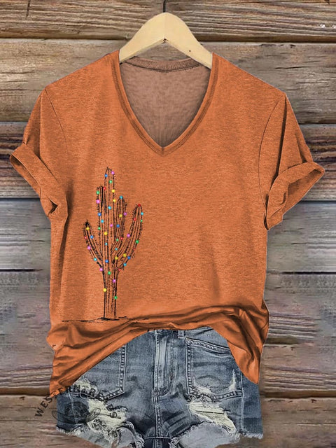 Cactus print art short sleeve T-shirt