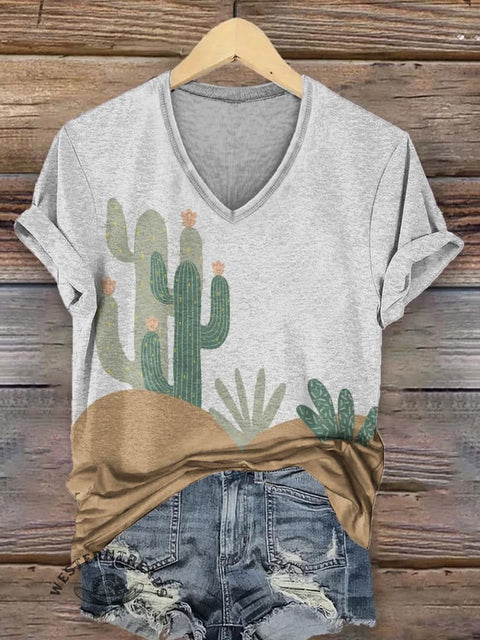 Cactus print art short sleeve T-shirt