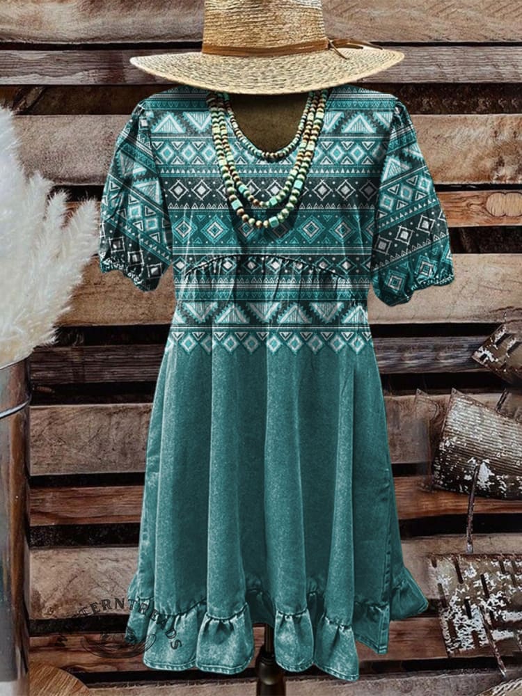 Vintage Aztec Art Print Crew Tee T-Shirt