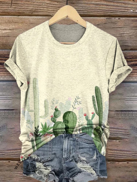Cactus print art short sleeve T-shirt