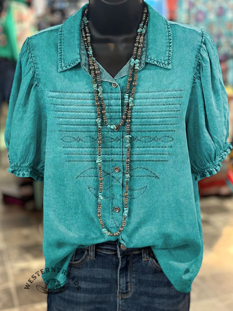 Women's Western Boots Pattern Print Casual Cotton Shirt