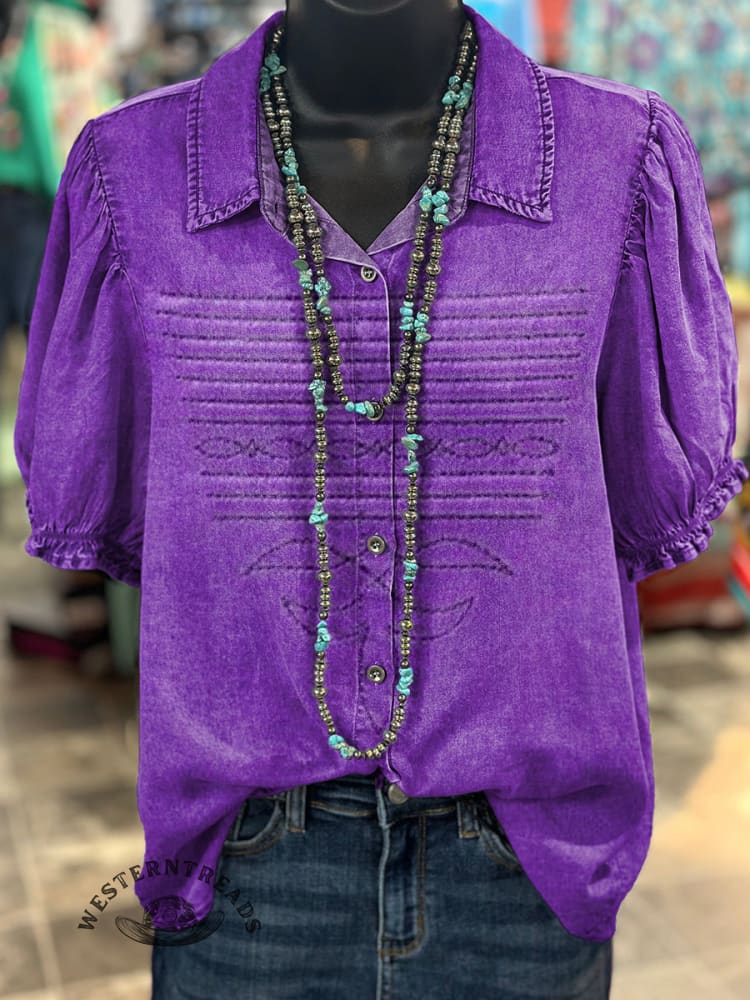 Women's Western Boots Pattern Print Casual Cotton Shirt