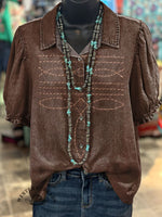 Women's Western Boots Pattern Print Casual Cotton Shirt