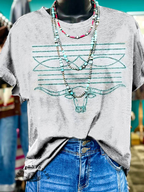 Western Boots Pattern Art Print Casual T-shirt