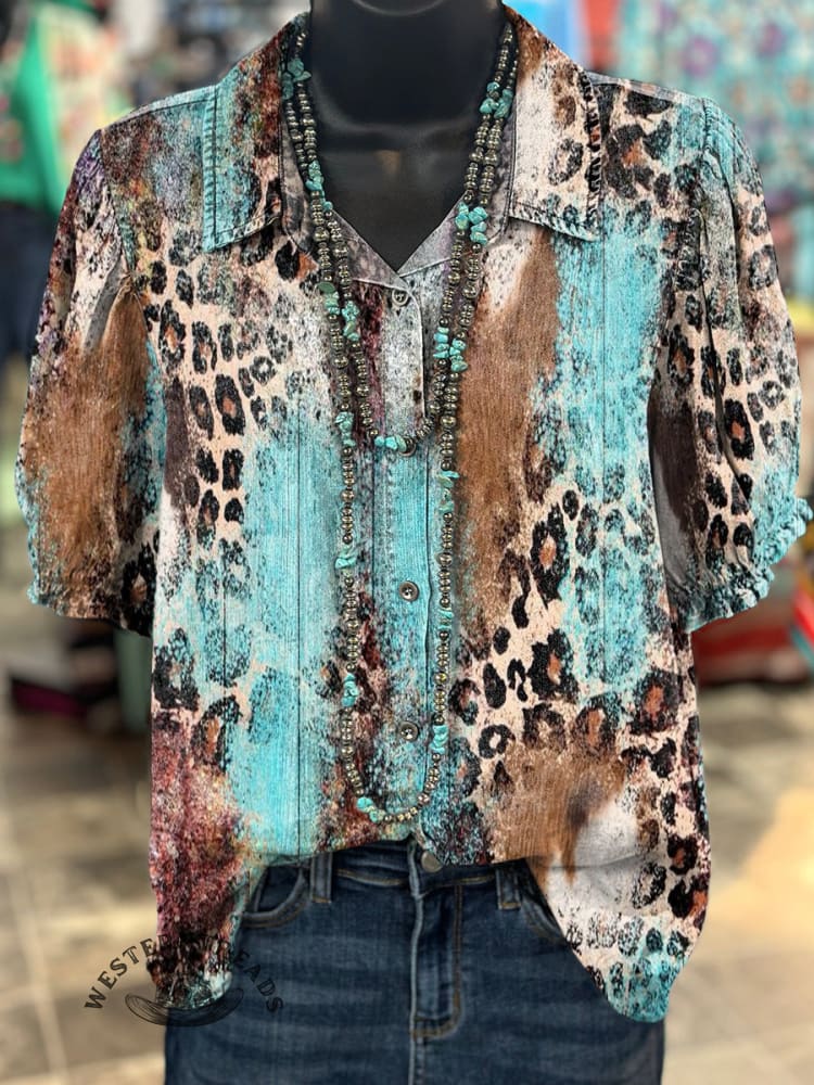 Women's Vintage Art Print Casual Cotton Shirt