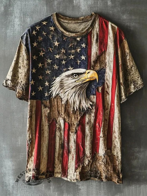 American Flag Independence Day Eagle Pattern Print Casual Print T-shirt