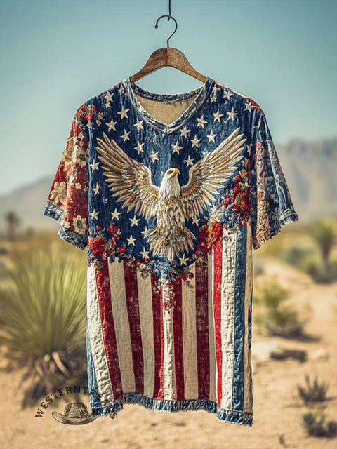 American Flag Independence Day Eagle Pattern Print Casual Print T-shirt