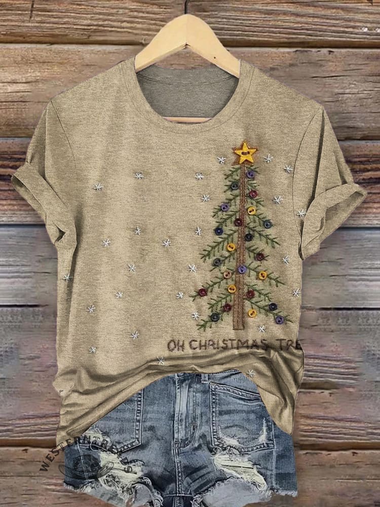 Retro Christmas Tree Pattern T-shirt