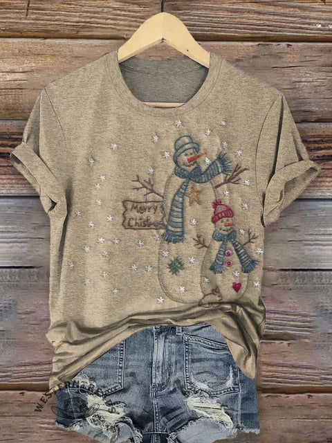 Retro Christmas Snowman Pattern T-shirt