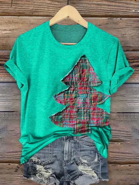 Retro Christmas Tree Print T-shirt