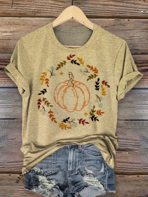 Fall Pumpkin Casual Cotton Crew Neck T-shirt