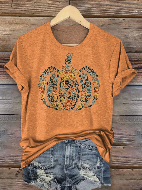 Fall Pumpkin Casual Cotton Crew Neck T-shirt