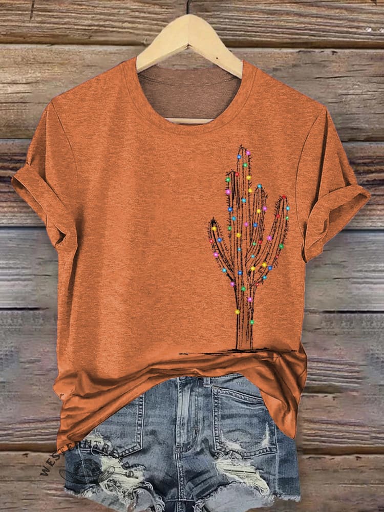 Retro Christmas Cactus Art Print Casua T-shirt