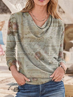 Vintage Art Print Casual Long Sleeve T-shirt