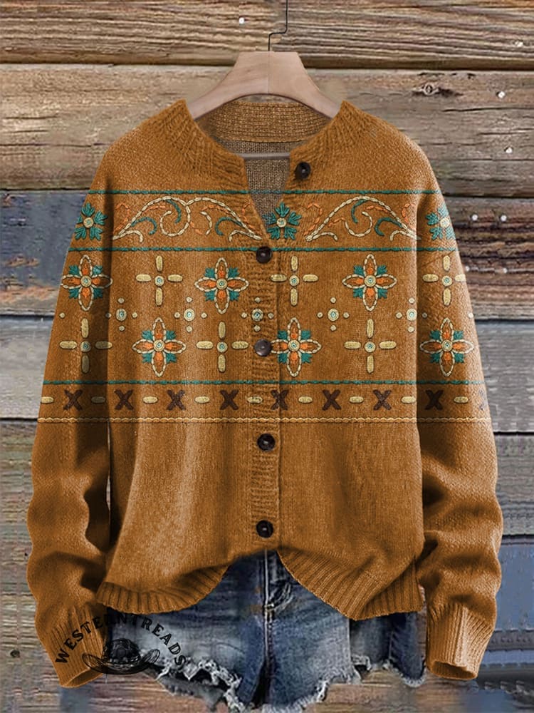 🔥Hot Sale🔥Ethnic Imitation Embroidery Vintage Flowers Print Sweatshirt