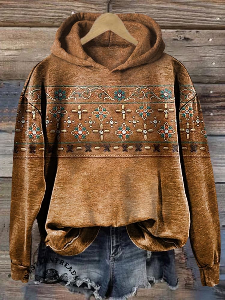 🔥Hot Sale🔥Ethnic Imitation Embroidery Vintage Flowers Print Sweatshirt
