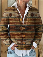 Ethnic Aztec Vintage Flowers Print Buttoned Cardigan Sweater