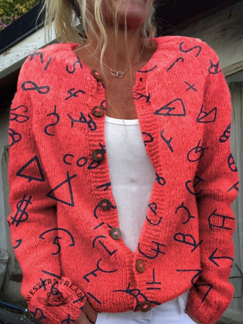 Western Cattle Brands Print Buttoned Cardigan Sweater