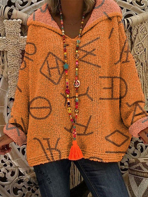 Western Cattle Brands Print Casual Knitted Hoodie Sweater