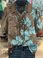 Women's Contrast Floral Print Casual Cotton Shirt