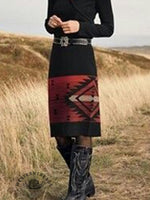 Women's Vintage Ethnic Aztec Print Knitted Skirt