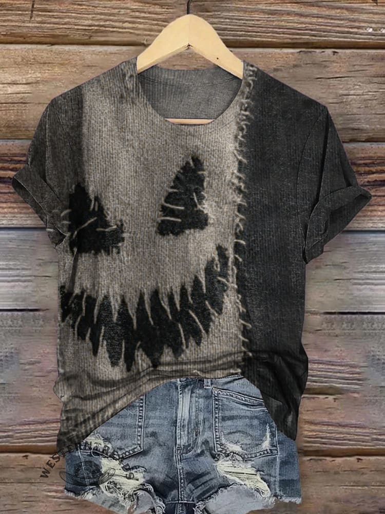 Halloween Spooky Face Contrast Stitched Art Print T-shirt