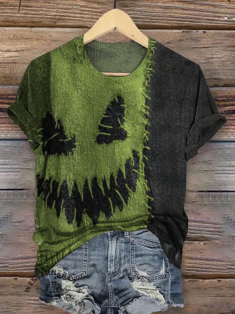 Halloween Spooky Face Contrast Stitched Art Print T-shirt