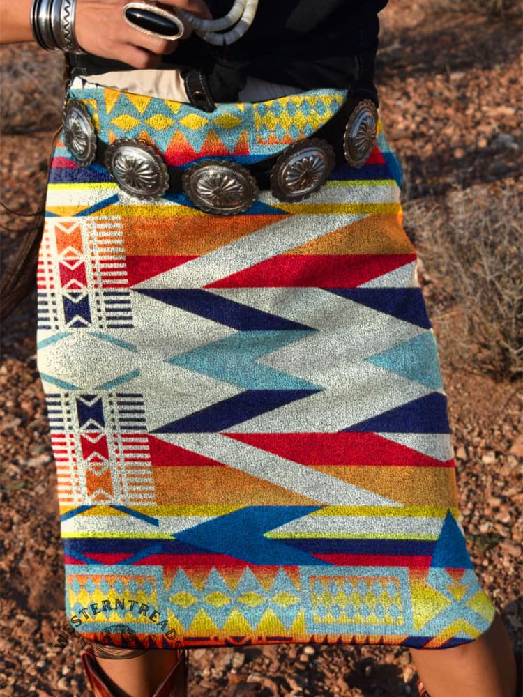 Women's Vintage Ethnic Aztec Print Knitted Skirt