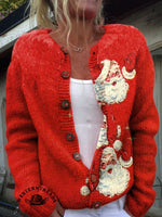 Vintage Christmas Santa Claus Print Casual Cotton Sweatshirt