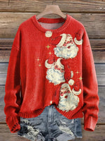 Vintage Christmas Santa Claus Print Casual Cotton Sweatshirt