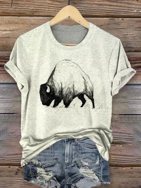 Western Yak Print Short Sleeve T-shirt