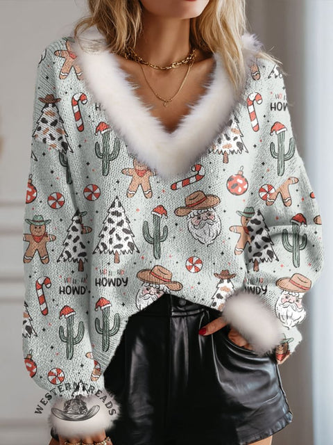Retro Christmas Tree Print Knit Pullover Sweater
